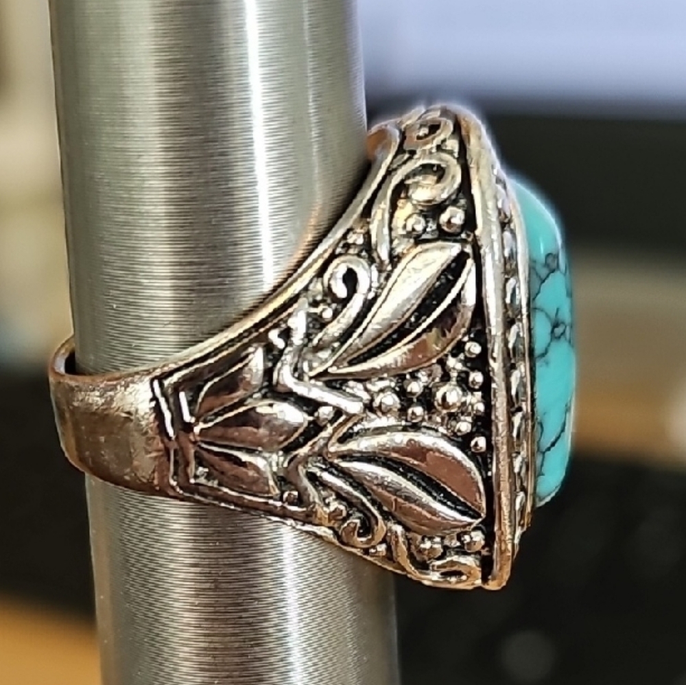 Turquoise Color Stone Matrix Statement Ring in Si… - image 5
